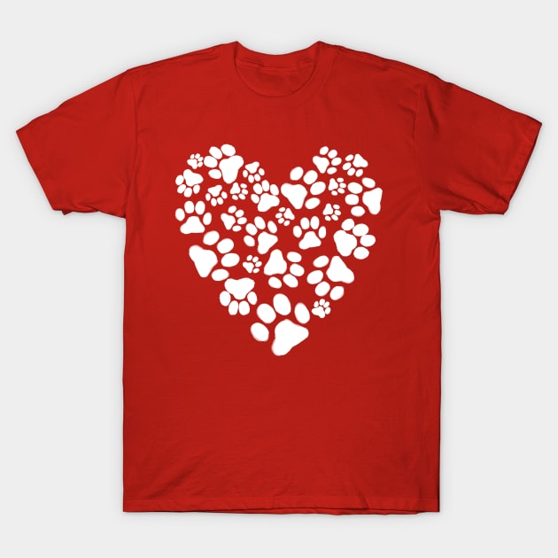 Dog or Cat Paw Prints Heart | Pet Lover's Valentine T-Shirt by Coffee Squirrel